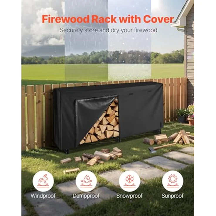 VEVOR Metall Kaminholzregal 257x36x117 cm, robustes Feuerholzregal mit max. Tragkraft 300 kg, wetterfeste Abdeckung und stabiler Sockel für Veranden und Gärten – Bild 2