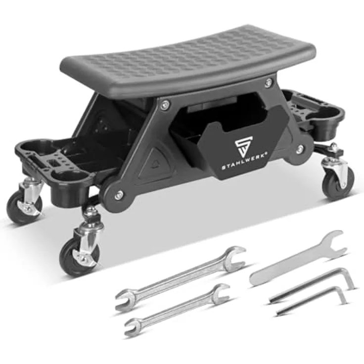 Stahlwerk WRS-185 Werkstatthocker, Rollhocker mit 185 kg Tragkraft und geräumiger Schublade, schwarz