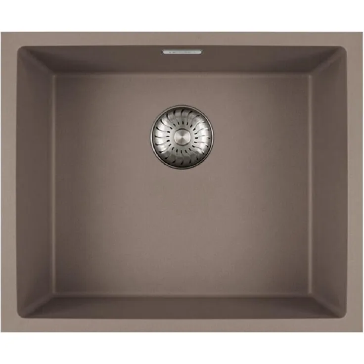 Caressi CAGRPP50OS-TU Spüle, Einbau, Komposit, Außenmaße 550x450 mm, Farbe Ostrica, inklusive Korbventil-Set und Design-Überlauf