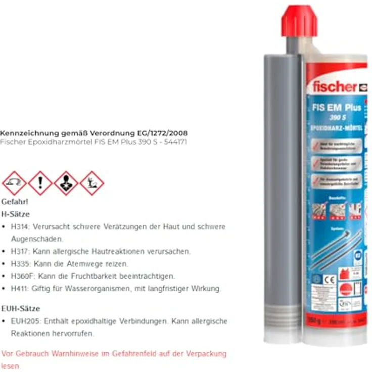 fischer Deutschland Vertriebs GmbH Dübel-Set FIS EM Plus 390 S, Epoxidharzmörtel mit hoher Tragfähigkeit für Innen- und Außenbereich – Bild 2