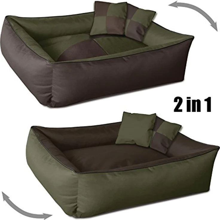 BedDog Hundebett 2in1 MAXQ, Hundekissen mit abziehbaren waschbaren Bezug, Hundekorb, Hundesofa, für kleine Hunde, M, grün-braun – Bild 3