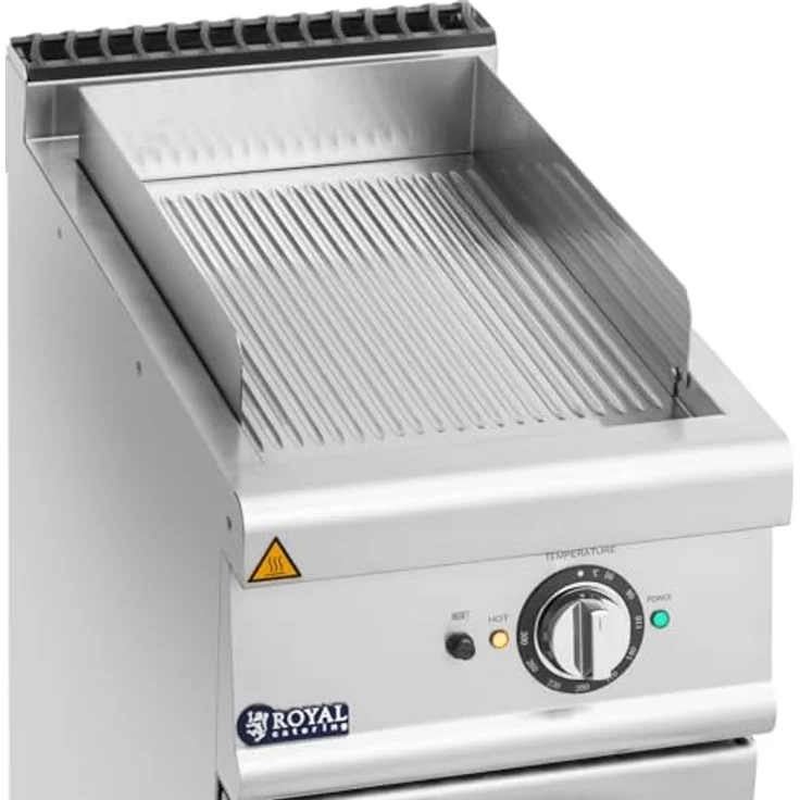 Royal Catering Elektro-Grillplatte mit Unterschrank Pro 730 Series 5,4 kW - Grillplatte aus Chromstahl, geriffelt, 40 x 70 x 90 cm, Spritzschutz, Griddleplatte – Bild 2
