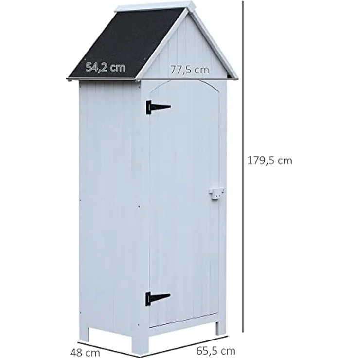 Outsunny Gartenschrank Holz Gerätehaus Gartenhaus Geräteschuppen Geräteschrank Holzhütte Giebeldach Bitumenpappe Weiß 77,5 x 54,2 x 179,5 cm – Bild 3