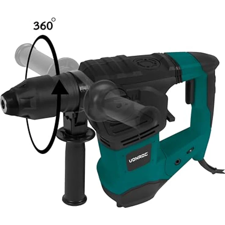 VONROC Bohrhammer Abbruchhammer 1800W, 6 Joule Schlagkraft, SDS Plus Futter, 820/min, inkl. Bohrer und Meißel für Beton, Stahl, Holz – Bild 3