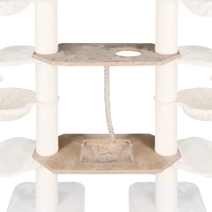 Happypet Kratzbaum Verbindungs-Set mit Liegemulde und Spielseil, bestehend aus zwei Platten aus Multiplex-Hartholz, beidseitig mit Plüsch bezogen, ideal zur Erweiterung von Kratzbäumen