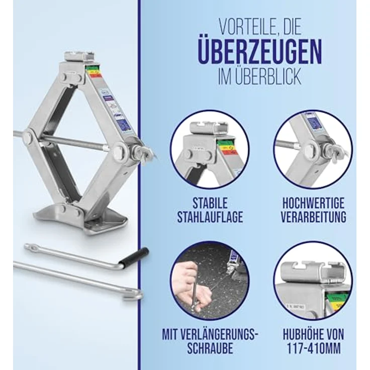 alca® X-Power 2t Scherenwagenheber für SUV & 4x4, höhenverstellbar 115–415 mm, stabil bis -50 °C, drehbarer Sattel, große Auflagefläche, Stahl, silber – Bild 5