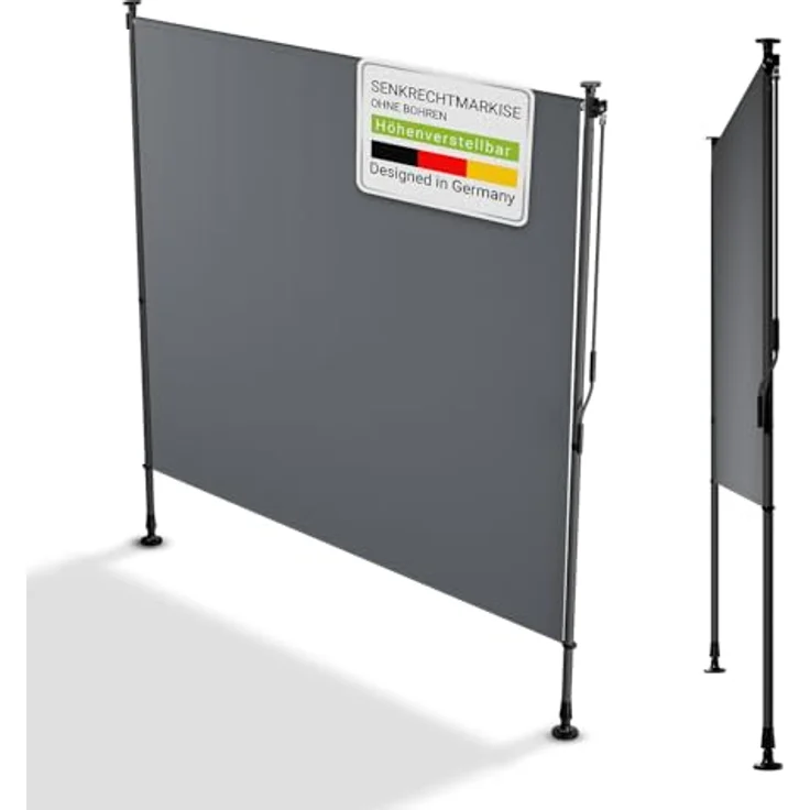 Juskys Senkrechtmarkise Barbados 200x310 cm - Balkon Sichtschutz wetterfest - Ausziehbare Seitenmarkise ohne Bohren - Grau – Bild 1