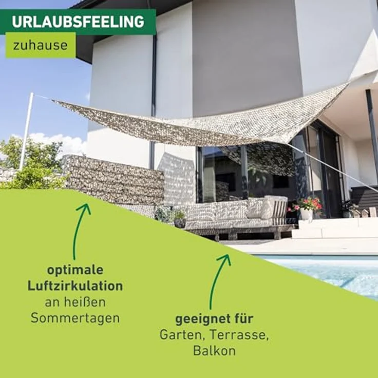 Windhager Beschattungsnetz COTE D´Azur, 3 x 4 Meter, Beige/Taupe, UV-stabilisiert, witterungsbeständig, einfach zu montieren, ideal für Terrasse, Balkon und Garten – Bild 5