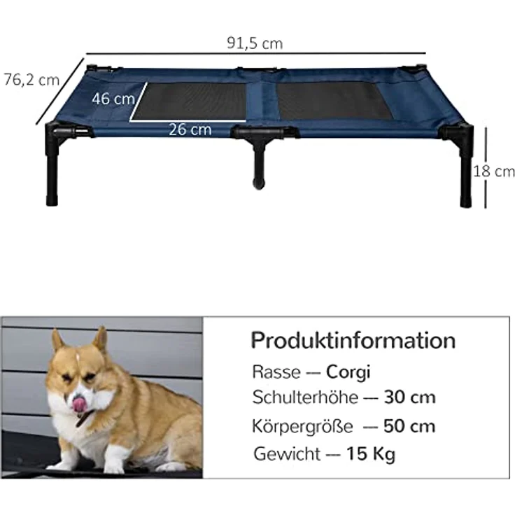PawHut Hundeliege Schlafplatz Hundebett Katzenbett Blau 92 x 76 x 18 cm – Bild 3