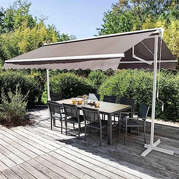 Oviala Doppelmarkise mit Kassette, 3 x 4 m, Aluminium, Taupe, mobile Markise mit einfacher Handkurbel und robustem Aluminiumgestell – Bild 2