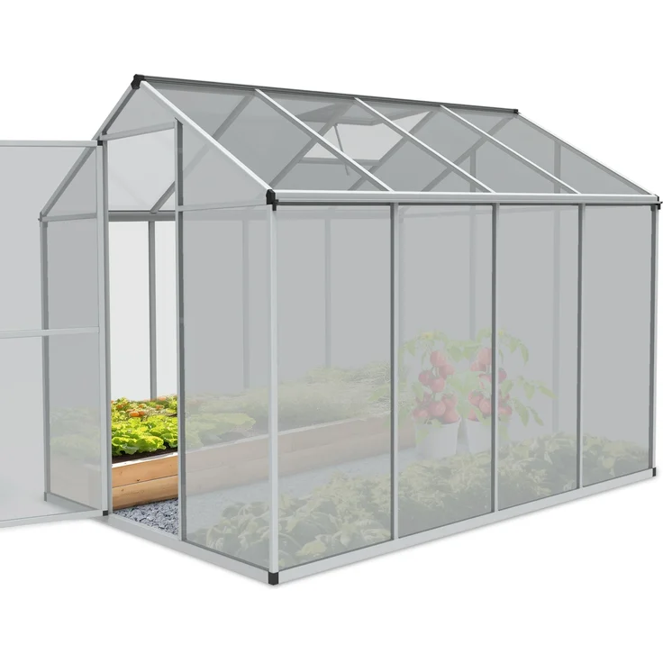ONBEST Gewächshaus Aluminium XL, 195 cm Stehhöhe, 4 mm Polycarbonat-Platten, integriertes Dachfenster, wetterfest