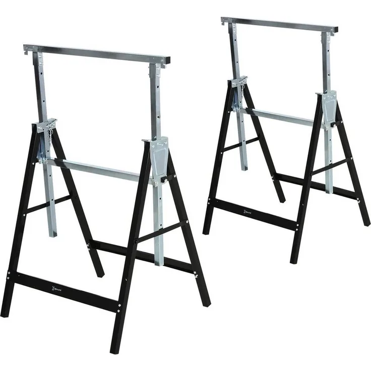 Durhand Sägebock Arbeitsbock Hohenverstellbar Faltbar, 200 kg max. Belastbarkeit, Klappbar, 2-St., Metall, 68 x 56 x 80-130 cm, Schwarz