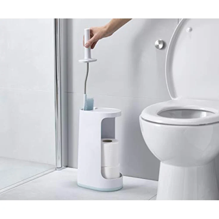 Joseph Joseph Flex Plus - Hygienische Silikon-Toilettenbürste mit extragroßem Aufbewahrungsbehälter, Anti-Tropf- und Anti-Verstopfungs-Kopf - Blau/Weiß, X-Large – Bild 5
