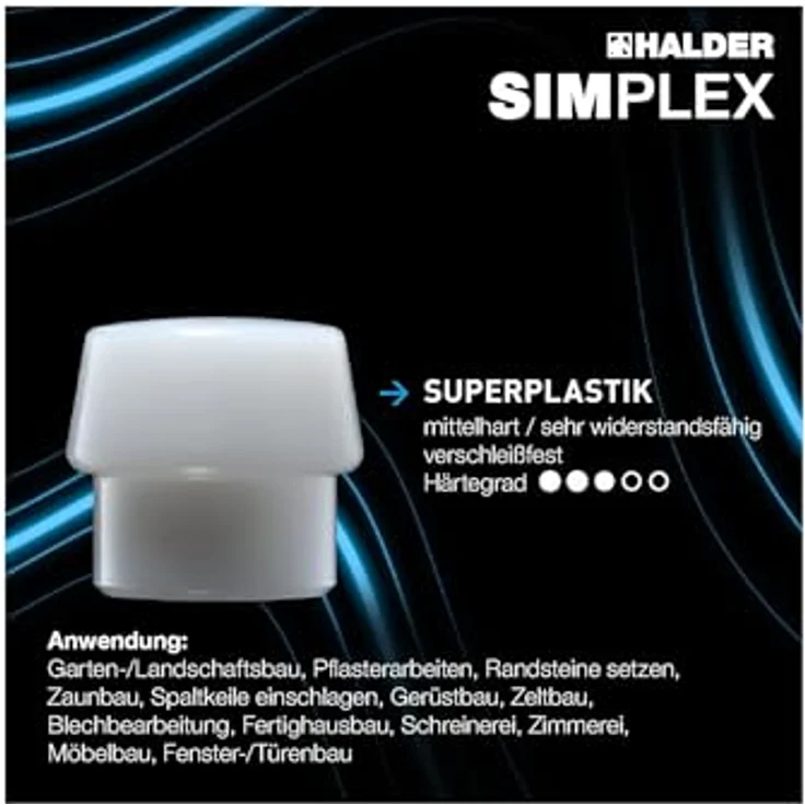 Halder Schonhammer SIMPLEX-Plusbox Starterkit, 80 mm Kopf, ergonomischer Holzstiel, Tempergussgehäuse, austauschbare Gummi- und Superplastik-Einsätze – Bild 10