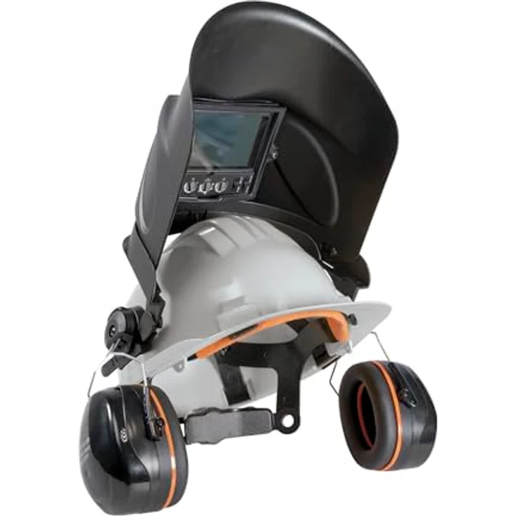 GYS - 080607 - Schutzhelm mit Gehörschutz und Schweißschutz - Bauhelm mit Noise Cancelling (30 dB), verstellbarem Kopfband, EN 397 & EN 50365, schwarz – Bild 2