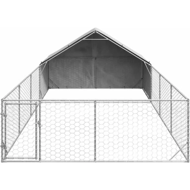 vidaXL Outdoor-Hundezwinger mit Auslauf 7x3x1,9 m Verzinkter Stahl, überdachter Hundekäfig in Grau - Robuste Konstruktion, wasserabweisender Bezug, sicherer Zugang – Bild 3