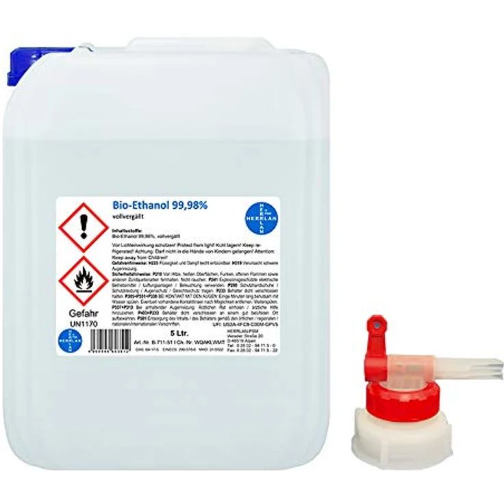 Herrlan-Psm e.K Kamin-Ethanol 99,98% Alkohol-Gehalt, wasserfrei I 5 Liter I Bioethanol I inkl. 1 x AGH, geruchsneutral, saubere Verbrennung – Bild 2