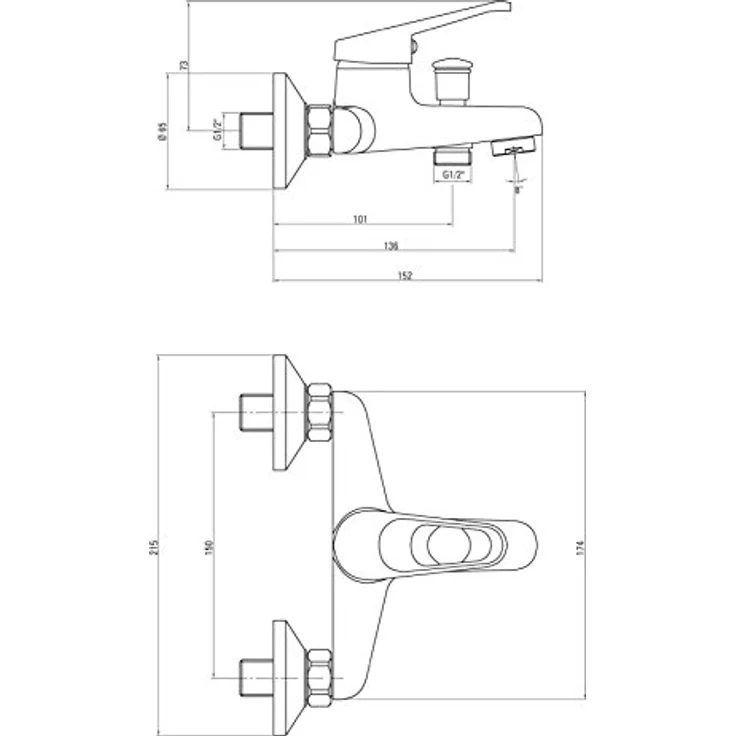 TRIZERATOP Wannenarmatur Einhebel-Mischer, Chrom, Wandmontage, klappbarer Auslauf, 35 mm Kartusche – Bild 2