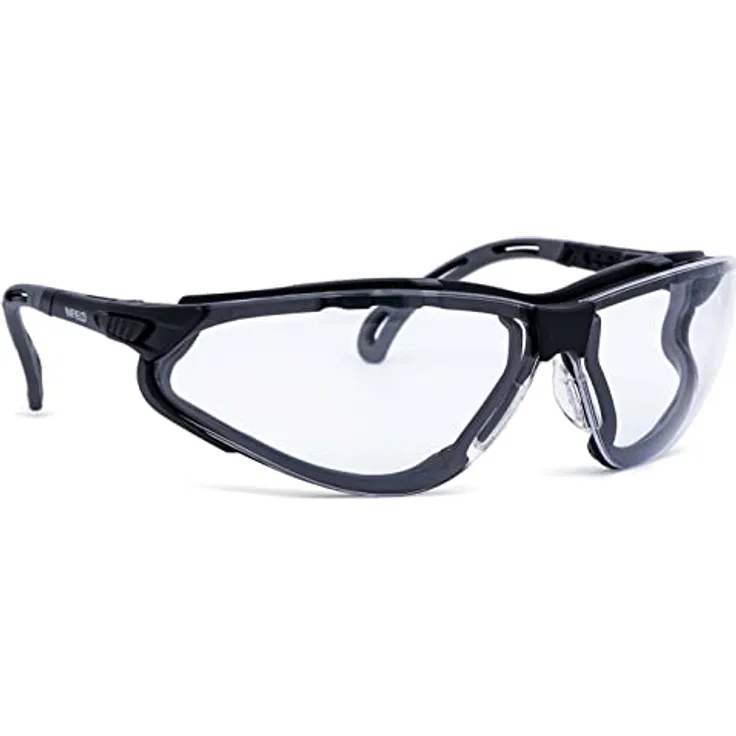 Infield Safety Terminator Xtra Schutzbrille EN 166, schwarz, klare Polycarbonatscheibe, antistatisch, kratzfest, verstellbare Bügellänge