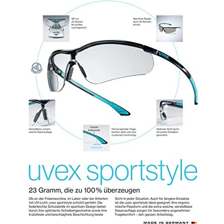 Uvex Sportstyle Schutzbrille - Getönte Arbeitsbrille - Schwarz-Weiß – Bild 2