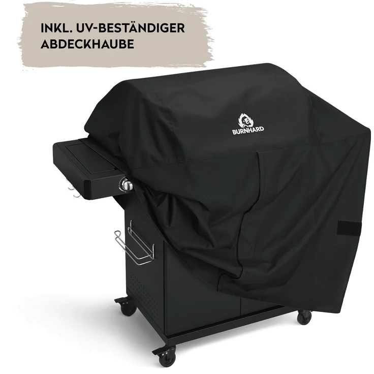 BURNHARD Gasgrill Fred, 3-Brenner Gasgrill, 900 Grad Infrarot-Keramikbrenner, Heckbrenner, 2023er Version, 16,7 kW Gasgrill 3 Brenner Black Series, Pulverbeschichteter Stahl – Bild 4