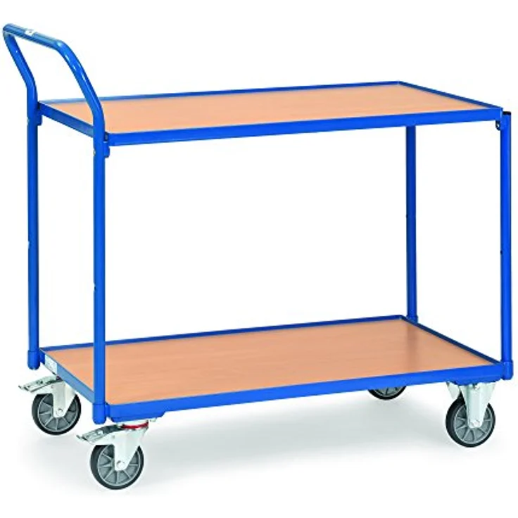 FETRA Transportwagen Tischwagen 2740, 2 Etagen, 850x500mm, Tragkraft 300 kg, blau mit Holzwerkstoffplatte – Bild 2