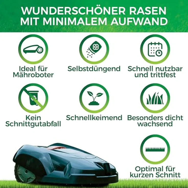 NATUREFLOW Mähroboter Rasensamen schnellkeimend 20kg - Vital und selbstdüngend, Unkrautfrei, Ideal für pflegeleichte Gärten – Bild 4