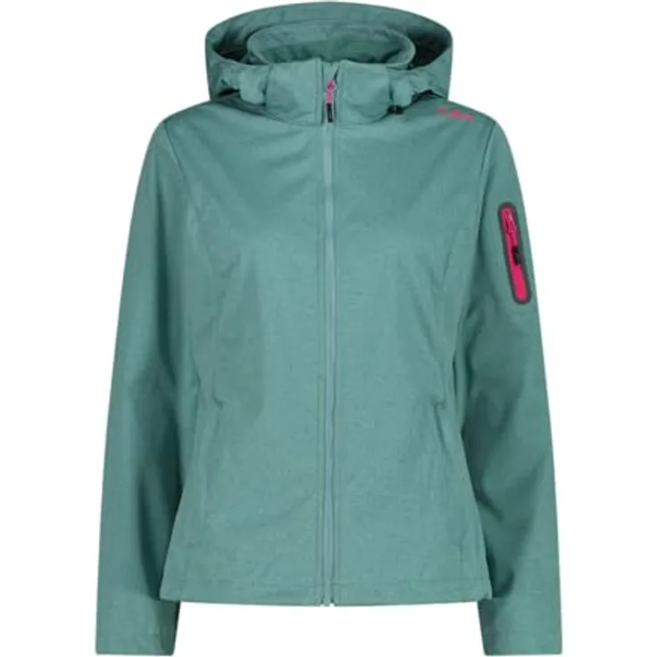 CMP Campagnolo Women's Light Softshell Jacket Zip Hood, winddicht und wasserabweisend, Regular Fit, Türkis, Größe 36