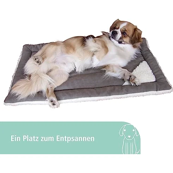 Kerbl Pet Liegekissen Cleo für Hunde und Katzen, wendbar, aus Softplüsch / Velourstoff, ideal als Einlage für Transportboxen, 58 x 36 x 4 cm, Grau – Bild 2