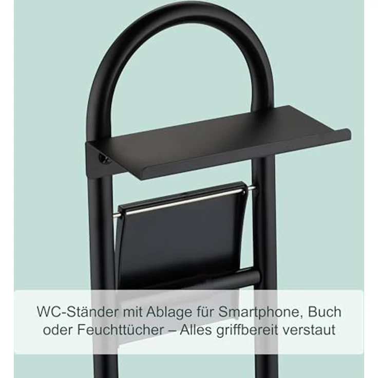 Relaxdays WC-Garnitur, Rollenhalter mit Ablage & Bürstenhalter, freistehend aus Eisen und Bambus, schwarz/Natur, HxBxT: 79 x 21,5 x 21,5 cm – Bild 5