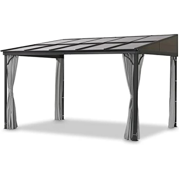LECO Terrassenüberdachung – freistehende 3 x 4 m Überdachung mit wasserdichtem Hardtop-Dach (Polycarbonat-Doppelstegplatten) und verschließbaren Seitenteilen - lichtgrau - Preisvergleich – Bild 1