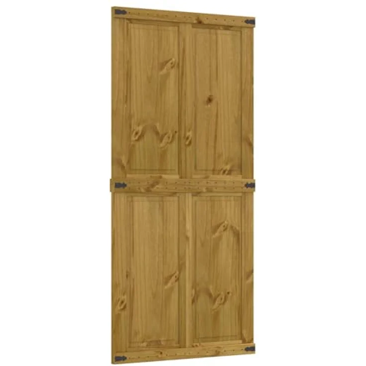 vidaXL Scheunentür Corona, 100 x 210 cm, Massives Kiefernholz, honigbraun, Stylische Schiebetür im rustikalen Design, robuster Raumteiler, platzsparend, leicht aufzubauen – Bild 1