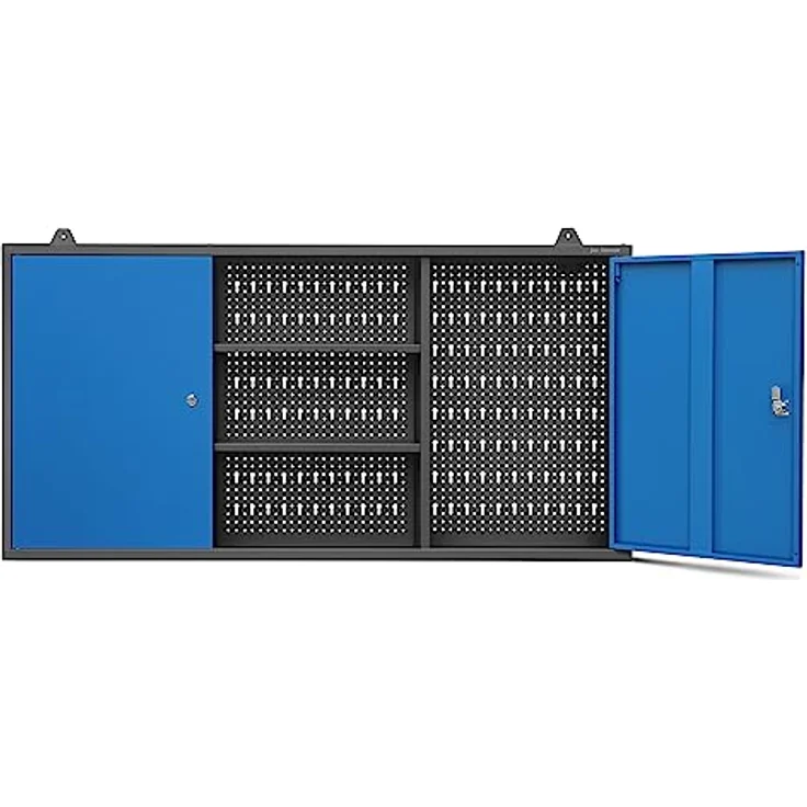 Jan Nowak Hängeschrank Ben, kompakte Werkzeugaufbewahrung mit 2 abschließbaren Fächern, Anthrazit/Blau, 60x120x20 cm – Bild 1