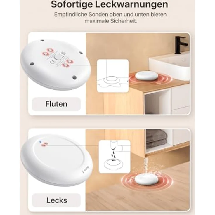 X-Sense SBS50 WLAN Wassermelder, Smarter Funk-Wassersensor mit App-Warnungen, IP67 wasserdicht, 500 m Reichweite, 5er Set für Küche, Bad, Keller – Bild 2