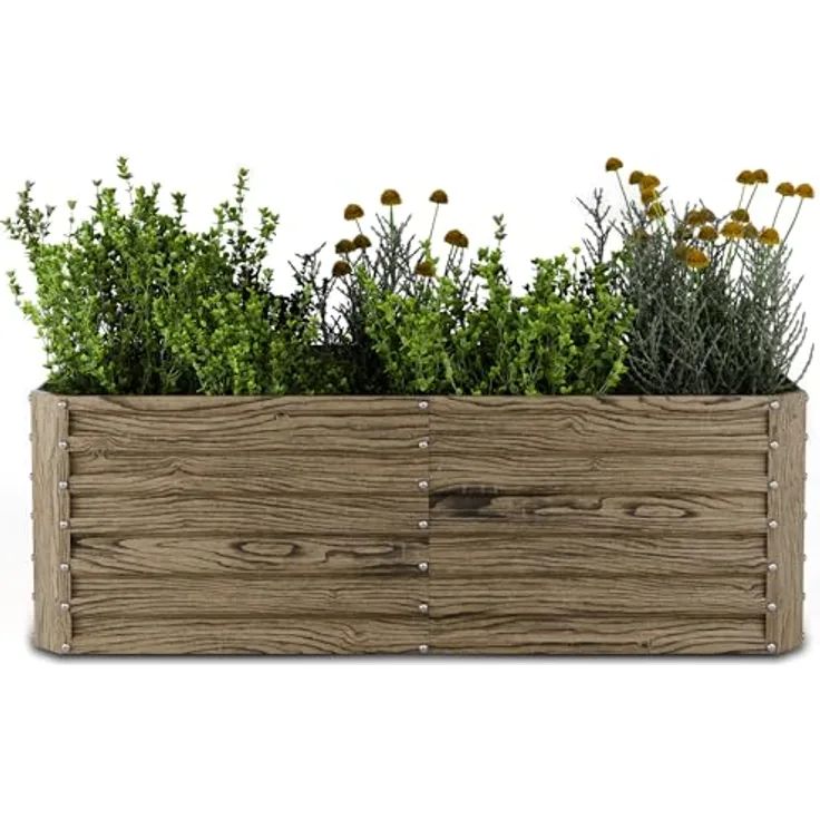 Blumfeldt High Grow Straight Hochbeet, Robuster 972L Metall-Hochbeet in Holzoptik, Wetterfest & Rostbeständig - Ideal für Blumen, Kräuter & Gemüse