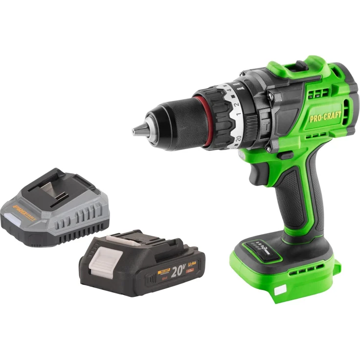 Procraft PA18ProBL-BB Akku Schlagbohrschrauber 20 V, 180 Nm, Brushless, inkl. 1x Akku 2,0 Ah und Ladegerät