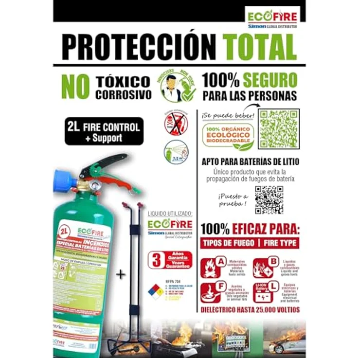ECOFIRE Fighting ABFL Feuerlöscher, 6 Liter, umweltfreundlich, Lithiumbatterien ausschaltend, inklusive Montagehalterung, europäisches Zertifikat – Bild 4