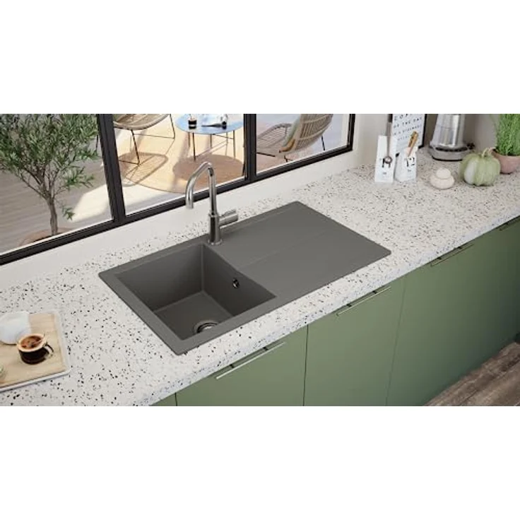 Einbauspüle Küchenspüle Spüle Granit Mineralite 86 x 50 cm Grau Respekta – Bild 2