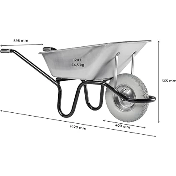 Haemmerlin 305021001 Aktiv Excellium 120 Schubkarre, verzinkte Mulde, 120 Liter, pannensicheres Rad, 250 kg Tragkraft, für gewerbliche Nutzung – Bild 2