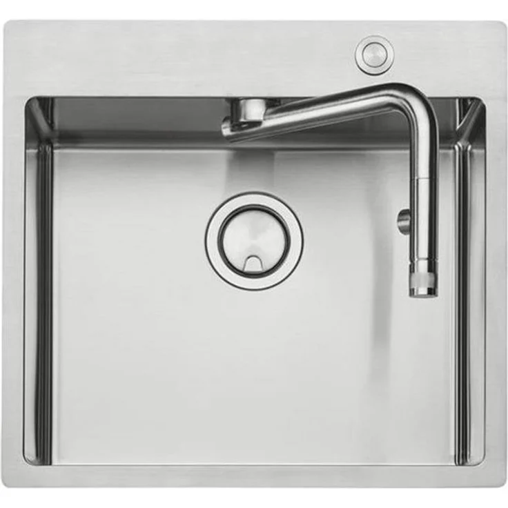 Naber Edelstahlspüle Naber Corno Turno 50, Einbauspüle mit integrierter Armatur, 180° schwenkbar, Edelstahl