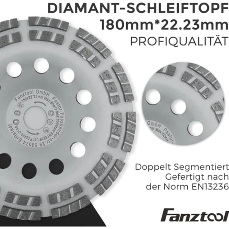 FANZTOOL Diamantschleiftopf 180 mm + Absaughaube für Winkelschleifer Betonschleifer (mit 1x 180mm Topf) - Preisvergleich – Bild 2