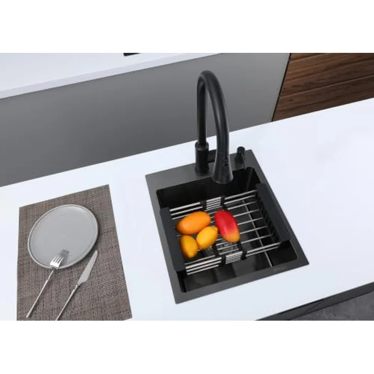 Faizee Home Edelstahlspüle Schwarz 40x45 cm, SUS304 mit Seifenspender und Abtropfgitter, Einbauspüle – Bild 2