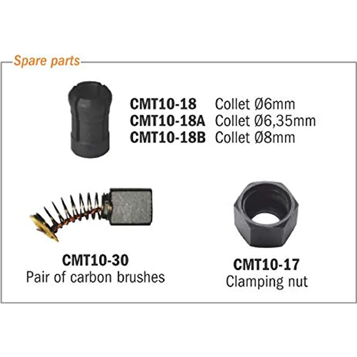 CMT CMT10 Elektrofräse professionell für Kanten 550 W-230 V mit Zangen 6/8 mm, 550 W, 230 V, Orange/Schwarz – Bild 5