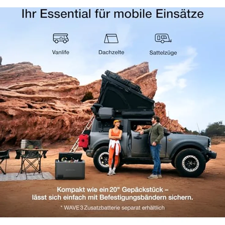 EF ECOFLOW WAVE 3, Tragbare Klimaanlage mit 1800 W Kühlleistung, 2000 W Heizleistung, 1000 W Schnellladung, App-Steuerung, 8 Std. Akkulaufzeit, für Camping und SUVs – Bild 5
