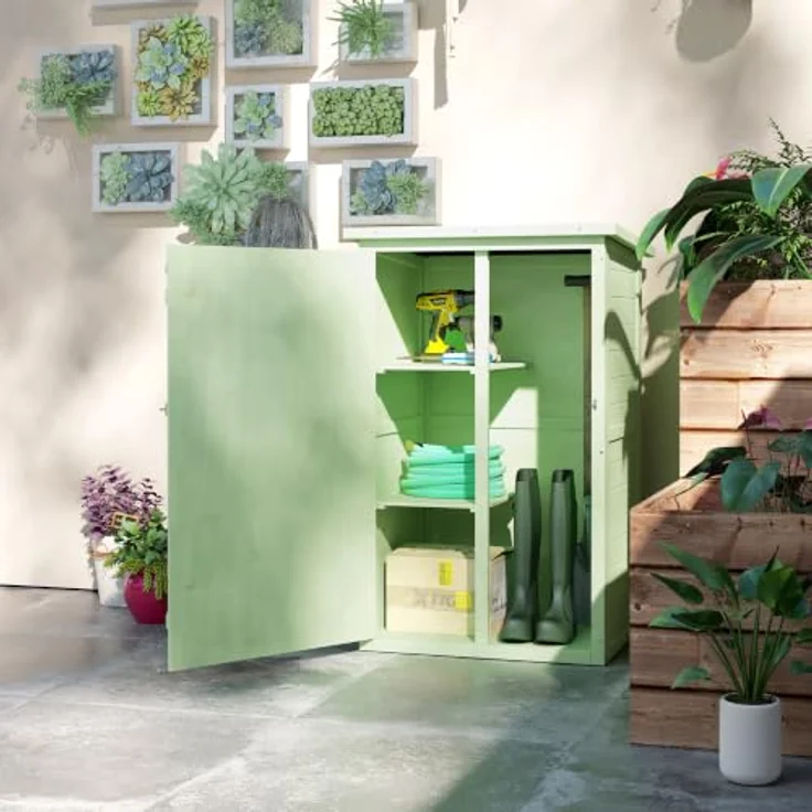 Outsunny Gartenschrank Holz Geräteschuppen, abschließbar mit Ablage und wetterfestem Tannenholz, grün – Bild 8