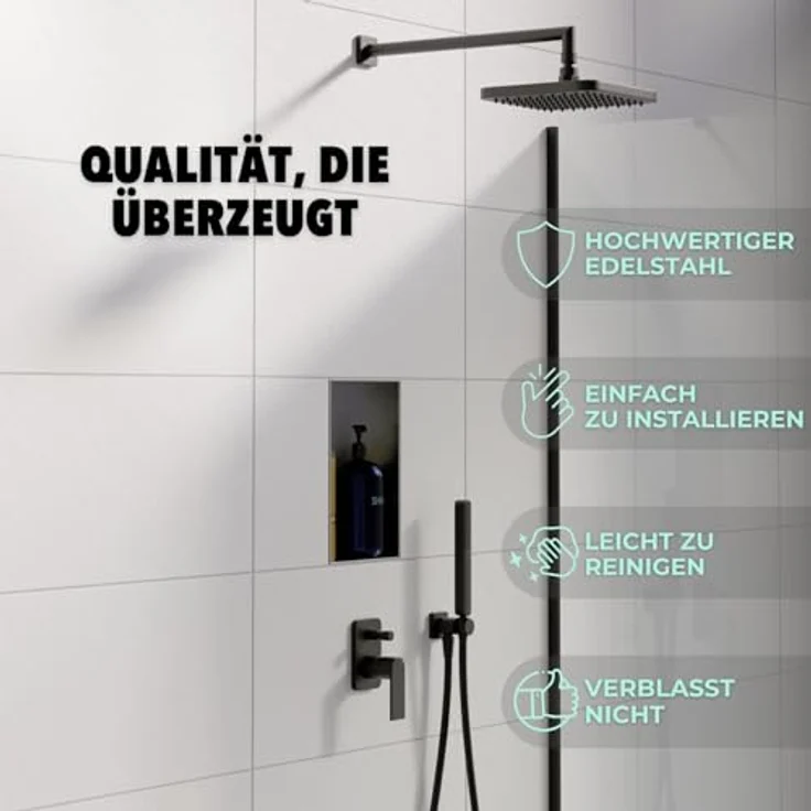 HAGO Duschwand DIY Duschnische Edelstahl gebürstet rahmenlos Unterputz Montage Duschr, Silberausführung – Bild 2
