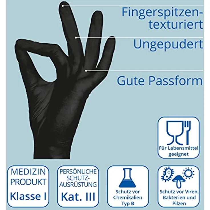 AMPri Nitrilhandschuhe, schwarz, 100 Stück/Box, Größe XXL, puderfrei, Style Black by Med-Comfort: Nitril Einmalhandschuhe in den Größen XS, S, M, L, XL, XXL erhältlich – Bild 2