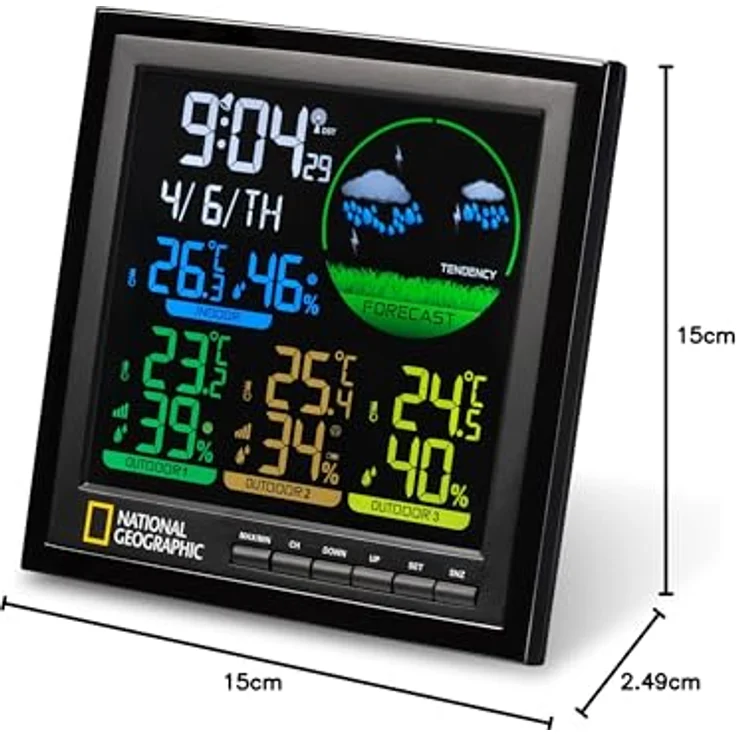 National Geographic Wetterstation, inkl. 3 Sensoren, Farbdisplay mit Wettervorhersage und Alarmfunktion – Bild 8