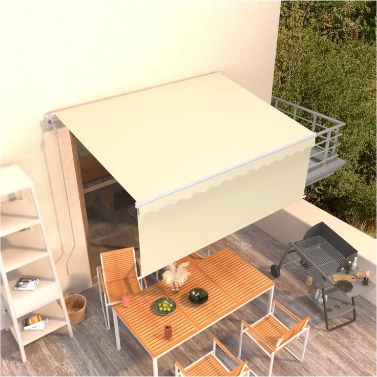 furnicato Markise Automatisch Einziehbar mit Volant, 3x2,5 m, Creme, UV-beständig, wasserfest, pulverbeschichteter Aluminiumrahmen