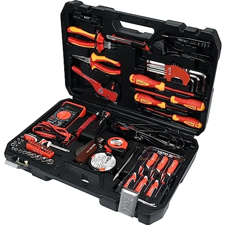 Yato Werkzeugkoffer 68 Teile, Werkzeugset aus Chrom-Vanadium Stahl, isoliert bis 1000 Volt, schlagfester Transportkoffer – Bild 1
